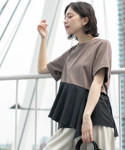 OPAQUE.CLIP(オペークドットクリップ)の「アシンメトリー切替ドッキングトップス(Tシャツ/カットソー・レディース・チャコール/ホワイト/ブラウン系6/ブラック・00)」の19枚目の写真