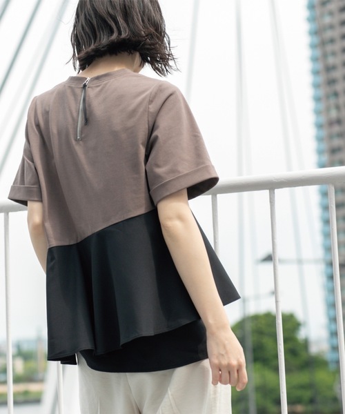 OPAQUE.CLIP(オペークドットクリップ)の「アシンメトリー切替ドッキングトップス(Tシャツ/カットソー・レディース・チャコール/ホワイト/ブラウン系6/ブラック・00)」の20枚目の写真