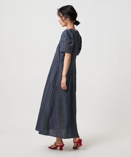 ユナイテッドアローズパフスリーブワンピース36 UNITED ARROWS - UNITED ARROWS パフスリーブ Vネック