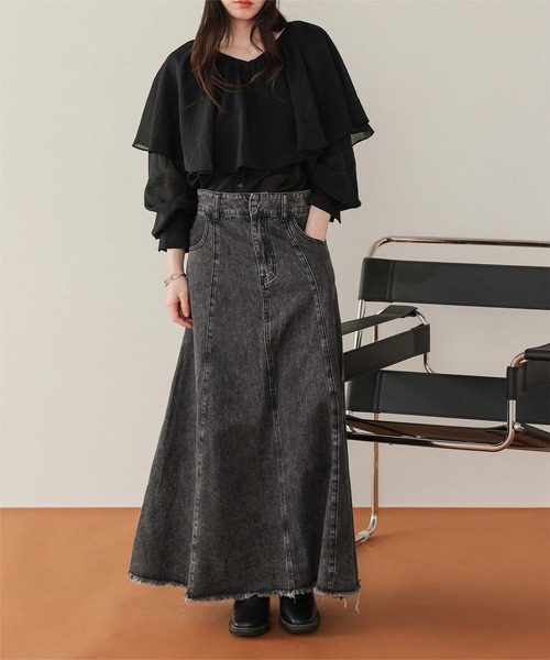 titivate（ティティベイト）の「ハイウエストボリュームフレアデニムスカート（デニムスカート・レディース・ライトブルー/グレー/ブルー・L/M/S）」の6枚目の写真