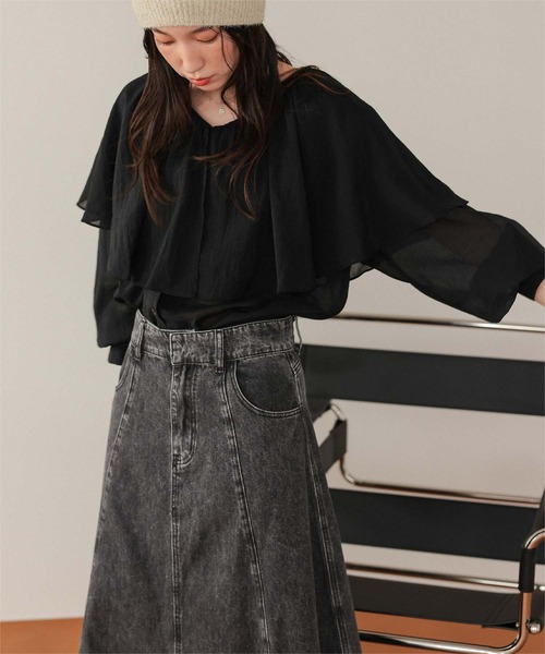 titivate（ティティベイト）の「ハイウエストボリュームフレアデニムスカート（デニムスカート・レディース・ライトブルー/グレー/ブルー・L/M/S）」の8枚目の写真