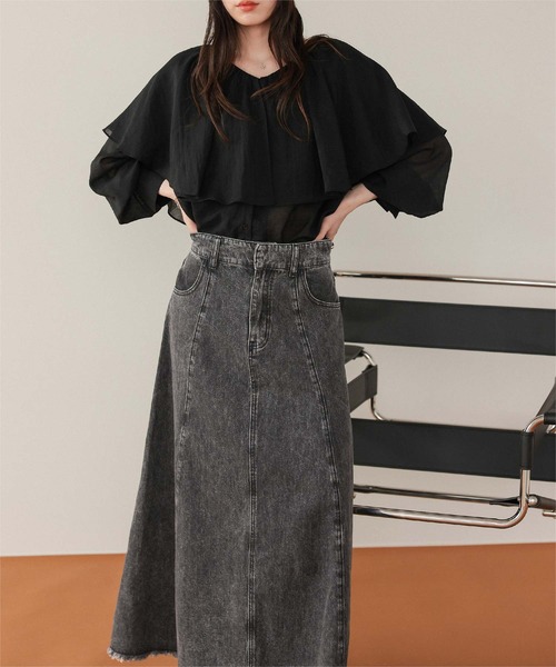 titivate（ティティベイト）の「ハイウエストボリュームフレアデニムスカート（デニムスカート・レディース・ライトブルー/グレー/ブルー・L/M/S）」の11枚目の写真