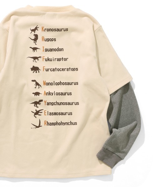 KRIFF MAYER Kid's Collection（クリフメイヤーキッズコレクション）の「【伸縮性･ストレッチ】もちのびJOIN-T（恐竜）（Tシャツ/カットソー・キッズ・グレー/カラフル/ナチュラル/ダークブルー/ブラック・140/130/150/120/170/160）」の3枚目の写真