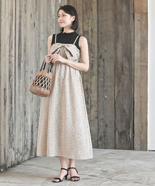 【ゆったりサイズ】OLDENGLAND ワンピース キャミ リボン Lace Ladies ワンピース バックリボン パイピングキャミ