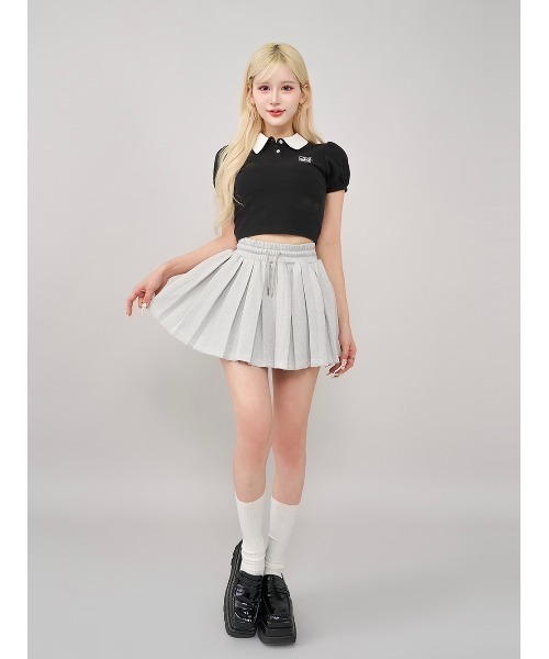 ラメスウェットボックスプリーツミニスカート（スカート