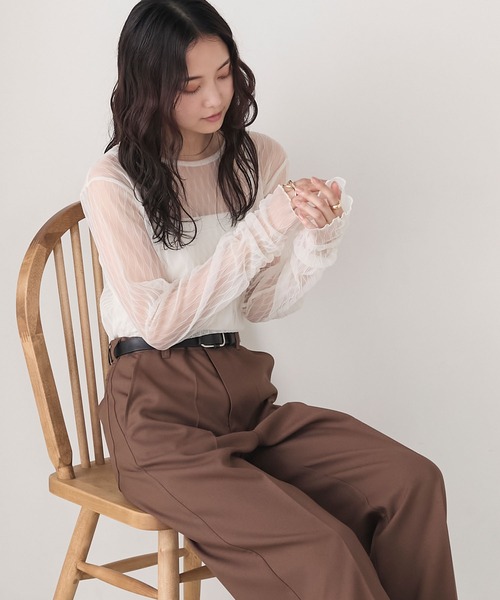 forksy.(フォルクシー)の「【forksy.】プリーツシアーシャーリングスリーブトップス(Tシャツ/カットソー・レディース・イエロー/ダークブラウン/アイボリー/ブラック/チャコールグレー/ネイビー/ピンク・FREE)」の8枚目の写真