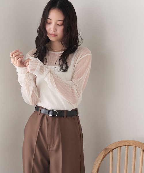 forksy.(フォルクシー)の「【forksy.】プリーツシアーシャーリングスリーブトップス(Tシャツ/カットソー・レディース・イエロー/ダークブラウン/アイボリー/ブラック/チャコールグレー/ネイビー/ピンク・FREE)」の9枚目の写真