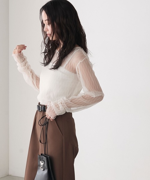 forksy.(フォルクシー)の「【forksy.】プリーツシアーシャーリングスリーブトップス(Tシャツ/カットソー・レディース・イエロー/ダークブラウン/アイボリー/ブラック/チャコールグレー/ネイビー/ピンク・FREE)」の14枚目の写真