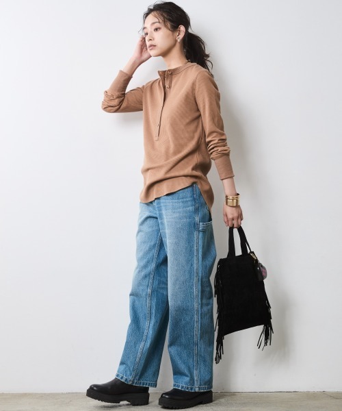 CHIC STYLE（シックスタイル）の「サーマルヘンリーネックプルオーバー＜大きいサイズ有＞シックスタイル（Tシャツ/カットソー・レディース・モカ/杢グレー/ブラック・5L/4L/3L/LL/L/M）」の22枚目の写真