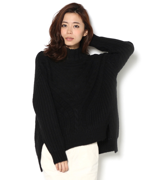 DouDou(ドゥドゥ)の「【DouDou】モヘア混ローゲージ地柄ニット(ニット/セーター・レディース・オフホワイト/ブラック・MEDIUM)」の1枚目の写真