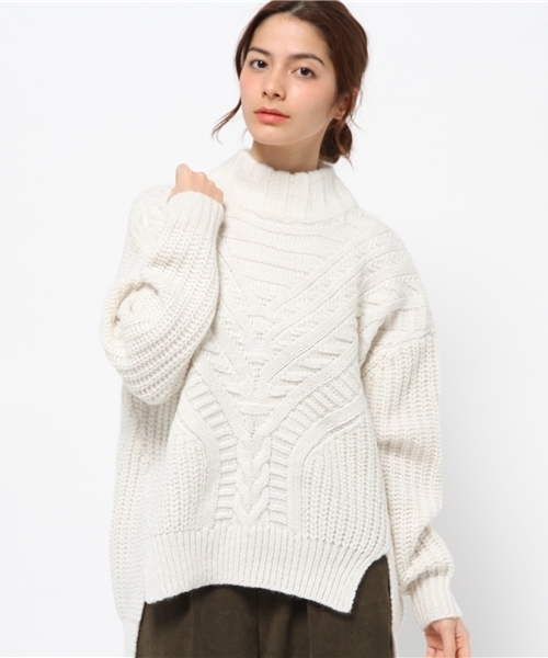 DouDou(ドゥドゥ)の「【DouDou】モヘア混ローゲージ地柄ニット(ニット/セーター・レディース・オフホワイト/ブラック・MEDIUM)」の10枚目の写真