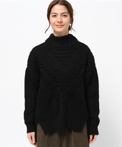 DouDou(ドゥドゥ)の「【DouDou】モヘア混ローゲージ地柄ニット(ニット/セーター・レディース・オフホワイト/ブラック・MEDIUM)」の3枚目の写真