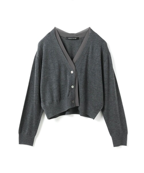 mizuiroind（ミズイロインド）の「mizuiro ind シフォンフリルVネックカーディガン（カーディガン/ボレロ・レディース・チャコールグレー/ブラック/ネイビー・FREE）」の4枚目の写真