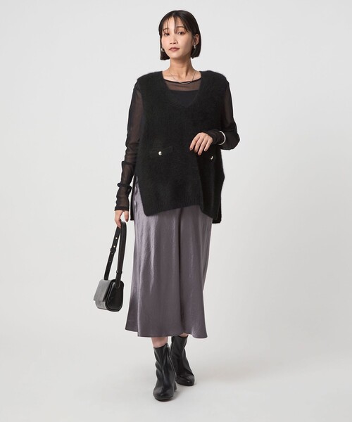 green label relaxing(グリーンレーベルリラクシング)の「ヘアリー ニット ベスト(ベスト・レディース・ブラック/ベージュ/グレー・FREE)」の17枚目の写真