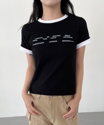 ユニークロゴバイカラークロップド半袖Tシャツ