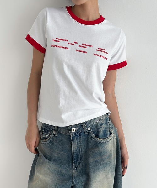 UNE MANSION(ユヌマンション)の「ユニークロゴバイカラークロップド半袖Tシャツ(Tシャツ/カットソー・レディース・ブラック/ホワイト/グリーン/レッド・FREE)」の12枚目の写真