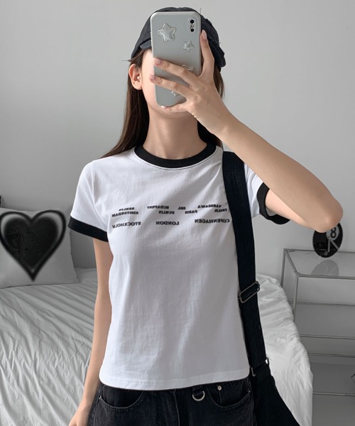 UNE MANSION(ユヌマンション)の「ユニークロゴバイカラークロップド半袖Tシャツ(Tシャツ/カットソー・レディース・ブラック/ホワイト/グリーン/レッド・FREE)」の14枚目の写真