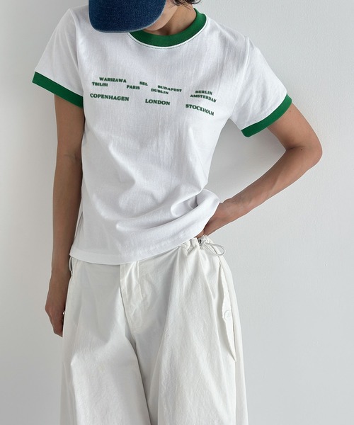 UNE MANSION(ユヌマンション)の「ユニークロゴバイカラークロップド半袖Tシャツ(Tシャツ/カットソー・レディース・ブラック/ホワイト/グリーン/レッド・FREE)」の17枚目の写真