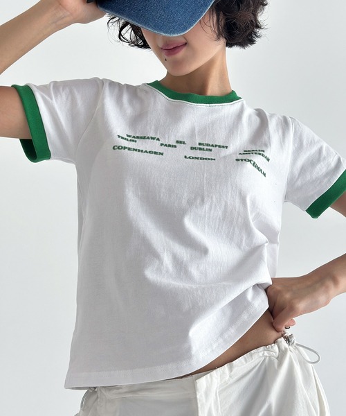 UNE MANSION(ユヌマンション)の「ユニークロゴバイカラークロップド半袖Tシャツ(Tシャツ/カットソー・レディース・ブラック/ホワイト/グリーン/レッド・FREE)」の18枚目の写真