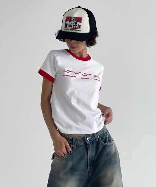 UNE MANSION(ユヌマンション)の「ユニークロゴバイカラークロップド半袖Tシャツ(Tシャツ/カットソー・レディース・ブラック/ホワイト/グリーン/レッド・FREE)」の20枚目の写真
