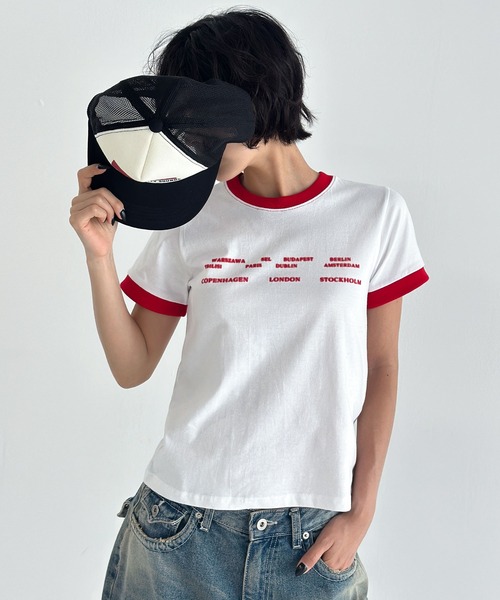 UNE MANSION(ユヌマンション)の「ユニークロゴバイカラークロップド半袖Tシャツ(Tシャツ/カットソー・レディース・ブラック/ホワイト/グリーン/レッド・FREE)」の22枚目の写真
