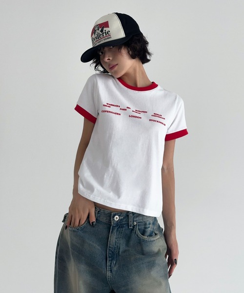 UNE MANSION(ユヌマンション)の「ユニークロゴバイカラークロップド半袖Tシャツ(Tシャツ/カットソー・レディース・ブラック/ホワイト/グリーン/レッド・FREE)」の21枚目の写真