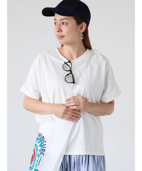 Lugnoncure(ルノンキュール)の「【接触冷感】ロールスリーブトップス(Tシャツ/カットソー・レディース・ブラウン/オフホワイト/チャコールグレー/ブルー・F)」の2枚目の写真