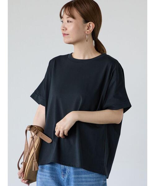 Lugnoncure(ルノンキュール)の「【接触冷感】ロールスリーブトップス(Tシャツ/カットソー・レディース・ブラウン/オフホワイト/チャコールグレー/ブルー・F)」の3枚目の写真