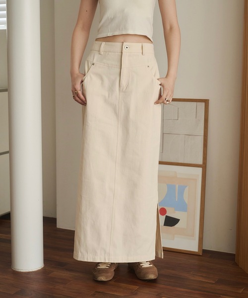 REMOON(リムーン)の「ツイルロングスカート(スカート・レディース・ブラウン/ナチュラル・FREE)」の1枚目の写真