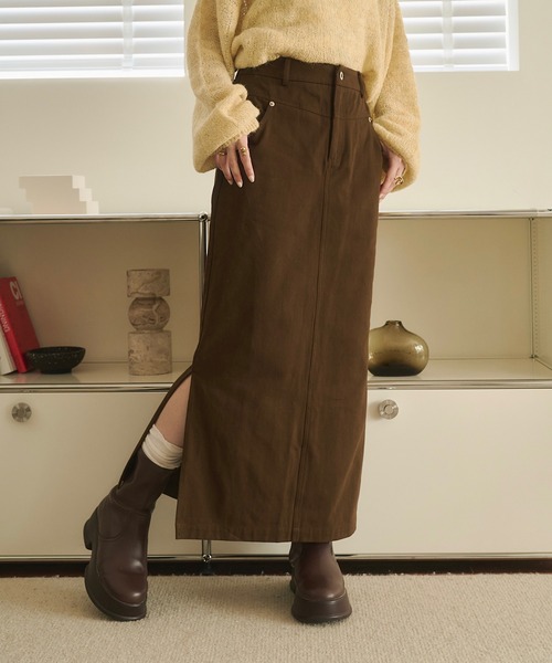 REMOON(リムーン)の「ツイルロングスカート(スカート・レディース・ブラウン/ナチュラル・FREE)」の2枚目の写真