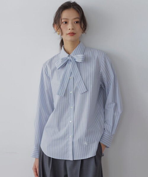 コットンタッチシャーティングボウタイ付き シャツ