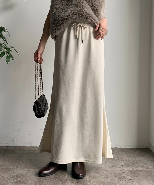 DouDou（ドゥドゥ）の「セットアップドロストスカート（スカート・レディース・アイボリー/カーキ/ブラック・FREE）」の2枚目の写真