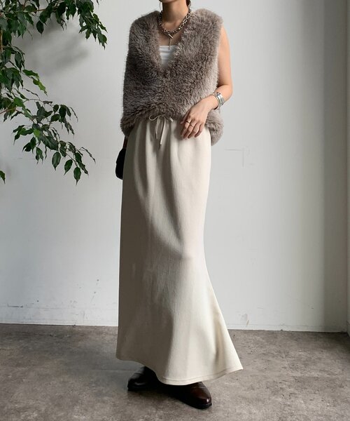 DouDou（ドゥドゥ）の「セットアップドロストスカート（スカート・レディース・アイボリー/カーキ/ブラック・FREE）」の8枚目の写真