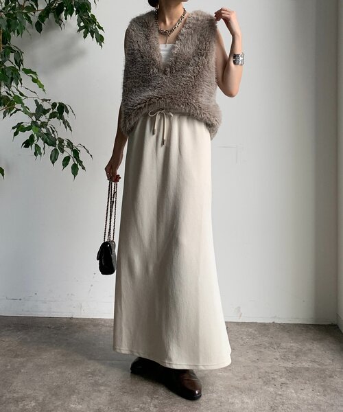 DouDou（ドゥドゥ）の「セットアップドロストスカート（スカート・レディース・アイボリー/カーキ/ブラック・FREE）」の9枚目の写真