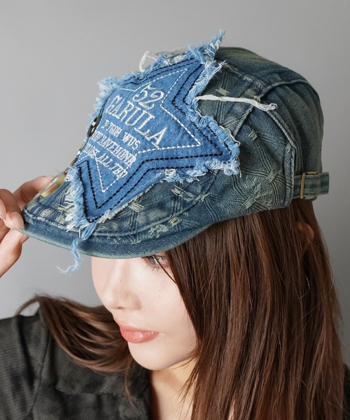 SPINNS(スピンズ)の「デニムハンチング/ビッグスター/NEO森ガール(ハンチング/ベレー帽・レディース・ブルー・ONESIZE)」の2枚目の写真