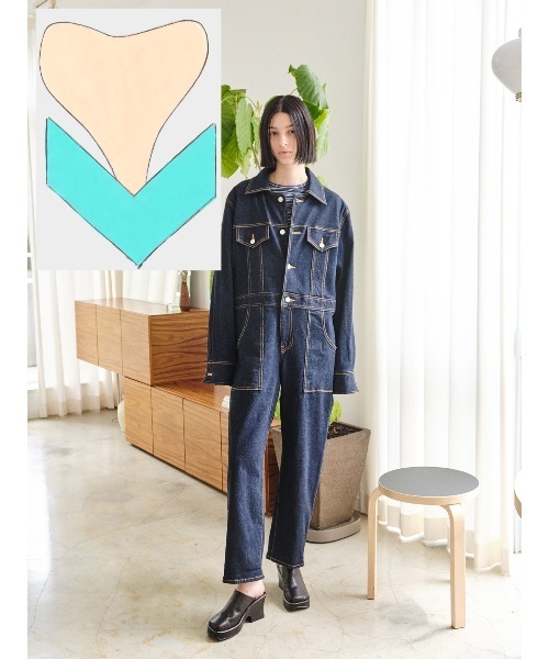 セール】stretchy denim jump suit（つなぎ/オールインワン