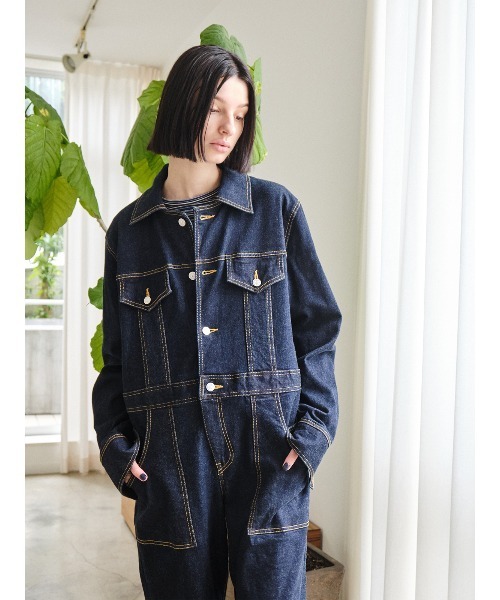 セール】stretchy denim jump suit（つなぎ/オールインワン