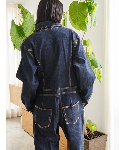 セール】stretchy denim jump suit（つなぎ/オールインワン