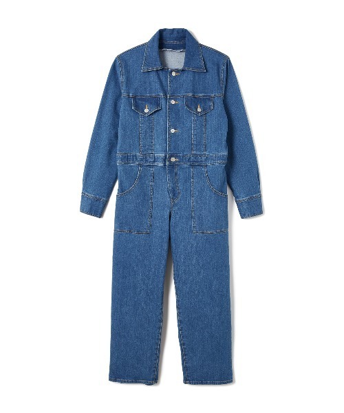 セール】stretchy denim jump suit（つなぎ/オールインワン
