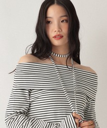 タイ付きオフショルカットソー 593366