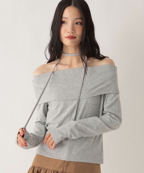Heather(ヘザー)の「タイ付きオフショルカットソー 593366(Tシャツ/カットソー・レディース・グレー/グレー系その他/ホワイト系その他・FREE)」の1枚目の写真