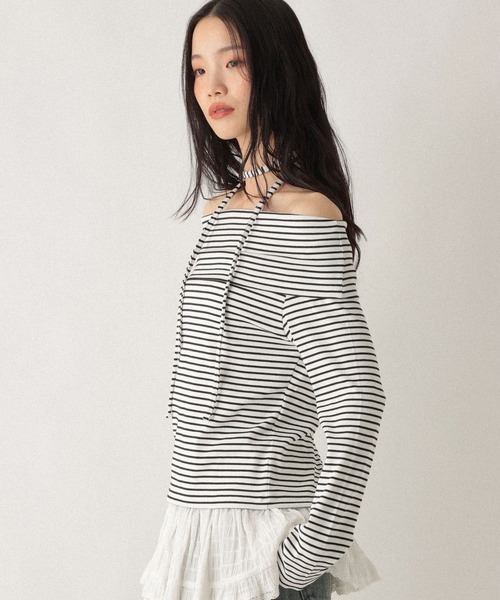 Heather(ヘザー)の「タイ付きオフショルカットソー 593366(Tシャツ/カットソー・レディース・グレー/グレー系その他/ホワイト系その他・FREE)」の6枚目の写真