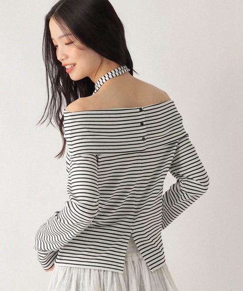 Heather(ヘザー)の「タイ付きオフショルカットソー 593366(Tシャツ/カットソー・レディース・グレー/グレー系その他/ホワイト系その他・FREE)」の7枚目の写真
