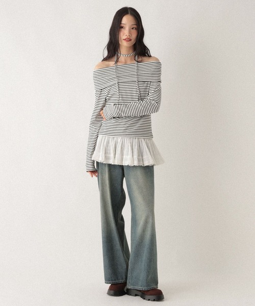 Heather(ヘザー)の「タイ付きオフショルカットソー 593366(Tシャツ/カットソー・レディース・グレー/グレー系その他/ホワイト系その他・FREE)」の8枚目の写真