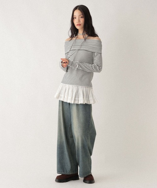 Heather(ヘザー)の「タイ付きオフショルカットソー 593366(Tシャツ/カットソー・レディース・グレー/グレー系その他/ホワイト系その他・FREE)」の9枚目の写真