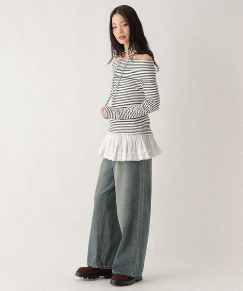 Heather(ヘザー)の「タイ付きオフショルカットソー 593366(Tシャツ/カットソー・レディース・グレー/グレー系その他/ホワイト系その他・FREE)」の10枚目の写真
