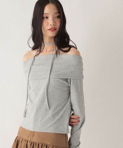 Heather(ヘザー)の「タイ付きオフショルカットソー 593366(Tシャツ/カットソー・レディース・グレー/グレー系その他/ホワイト系その他・FREE)」の12枚目の写真