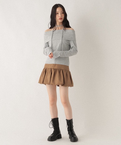 Heather(ヘザー)の「タイ付きオフショルカットソー 593366(Tシャツ/カットソー・レディース・グレー/グレー系その他/ホワイト系その他・FREE)」の15枚目の写真