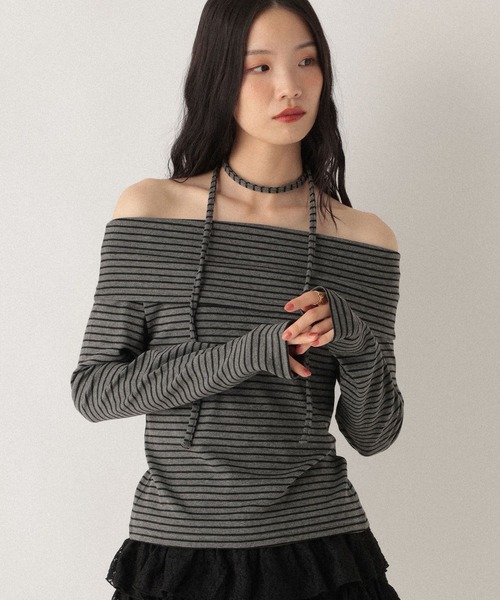 Heather(ヘザー)の「タイ付きオフショルカットソー 593366(Tシャツ/カットソー・レディース・グレー/グレー系その他/ホワイト系その他・FREE)」の17枚目の写真