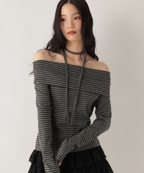 Heather(ヘザー)の「タイ付きオフショルカットソー 593366(Tシャツ/カットソー・レディース・グレー/グレー系その他/ホワイト系その他・FREE)」の18枚目の写真
